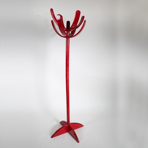 Italian Coat rack by Mauro Pasquinelli in red lacquered wood, 1960s