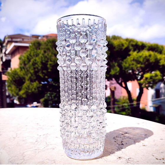 Image 1 of Mid-century Clear Pressed Glass Vase / CandleWax Design / Czech Republic / 1972