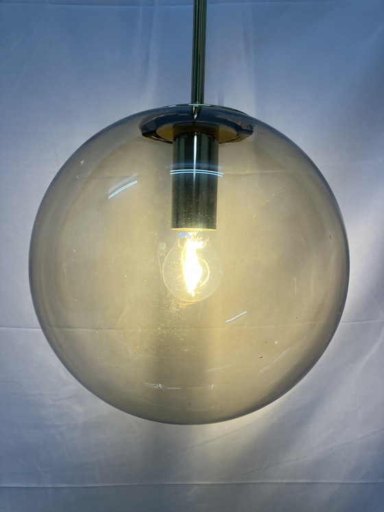 Image 1 of Lampada a sospensione vintage in ottone e vetro fumé, Limburg Glashütte, 1970