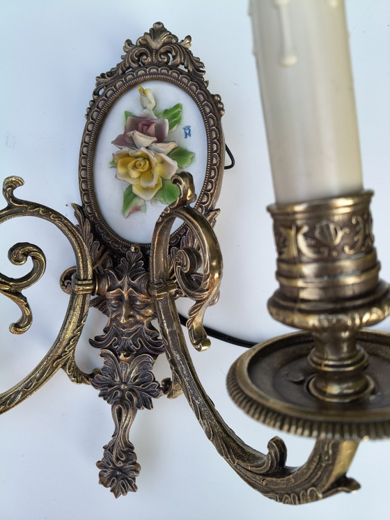 Applique da parete vintage  in ottone con ceramica Capodimonte – F.B.A.I. (photo 3 of 6)