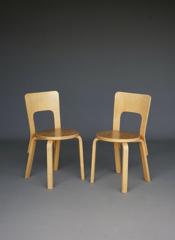 Image 1 of Model 66 Chairs attributed to Alvar Aalto, 1980s, Set of 2