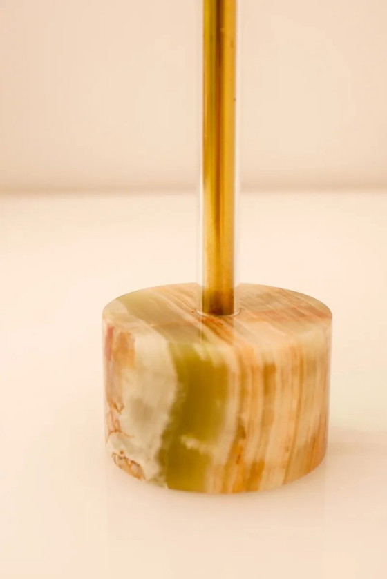 Image 1 of Mid-century modern Italian onyx and brass table lamps, set of 2