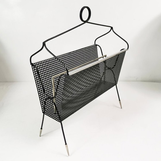 Revistero calado Mid-century, Bélgica, años 50., Metal, Negro, Mid Century Modern (foto 12 de 12)
