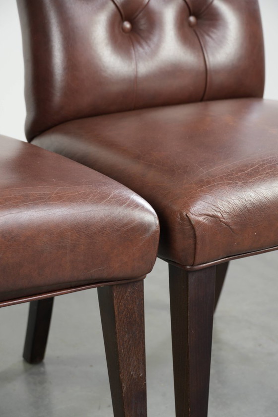 2x cognac kleurige vintage rundleren chesterfield eetkamerstoel – Eetkamerstoelen, Leather (photo 9 of 10)