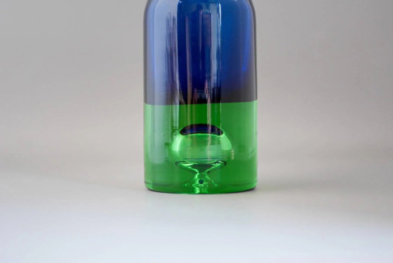 Image 1 of Mid-century modern Scandinavian bright blue and emerald green glass vase from Borgström Åseda, Sweden
