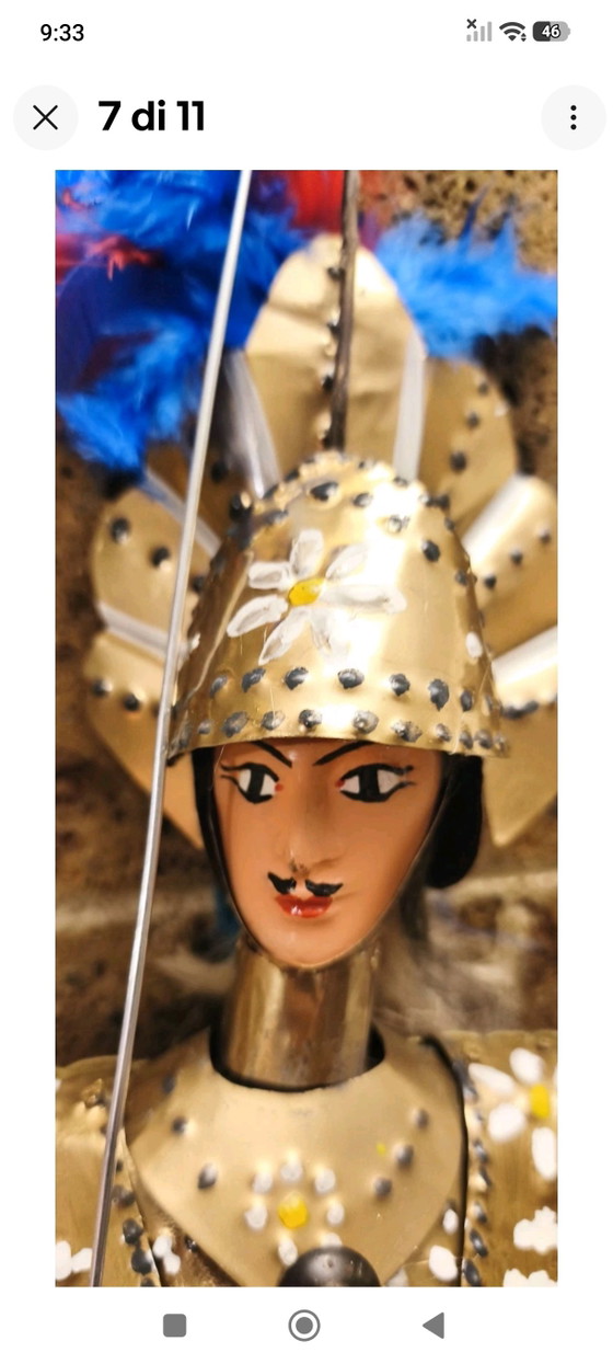 Vintage Pupo Puppet, 60cm, Brass Armor and Handmade Clothes. – Decorative Objects, Metal, Textile (photo 7 of 11)