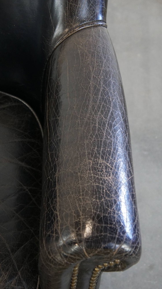 Image 1 of Zwarte generfde rundleren armchair/ fauteuil 