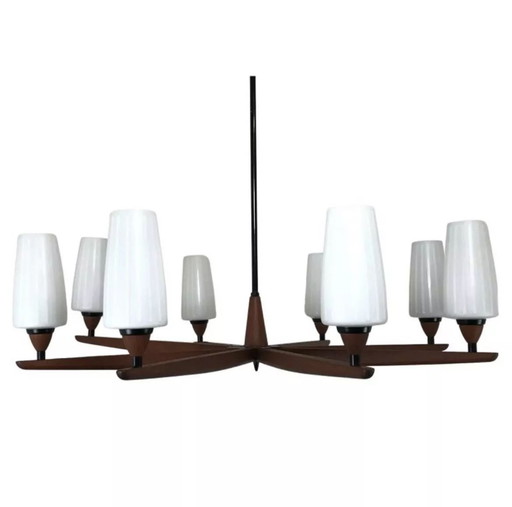60s 70s teak chandelier Chandelier Uno & Osten Kristiansson for Luxus