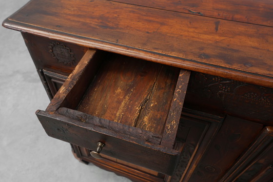 Image 1 of Rare French provincial carved cabinet or buffet with great patina, dated 1841
