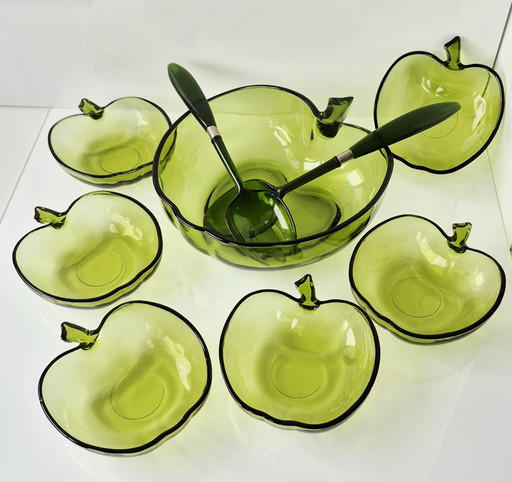 Salatschüssel Set Schale Apfel grün 9-teilig 70er Jahre