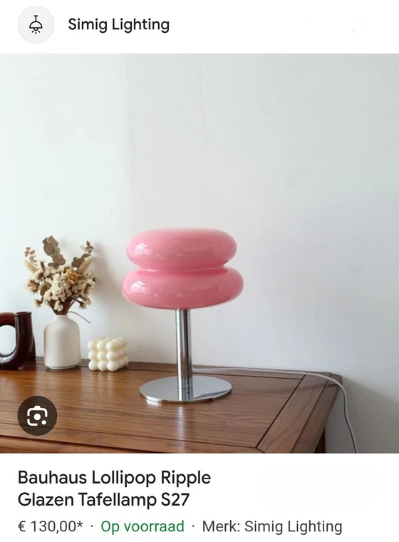 Image 1 of Retro Pink Bauhaus Lollipop Ripple Led glass table lamp