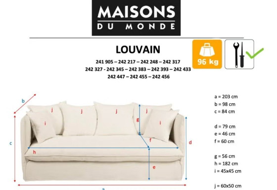 Divano letto in lino Louvain Maisons du Monde, Divani 3 posti, Tessile, Crema, Modern (foto 10 di 11)