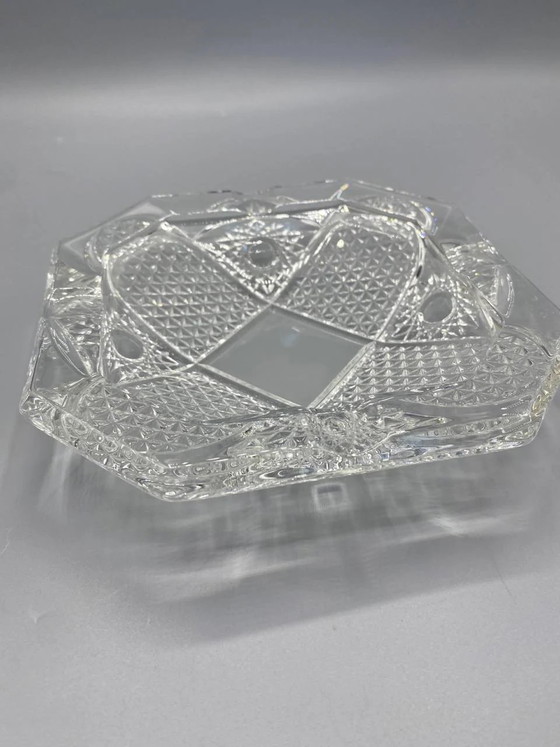 Square Molded Pressed Crystal Ashtray, Diamond Point Cut, 1950s-1970s – Glass & Decanter (photo 3 of 4)