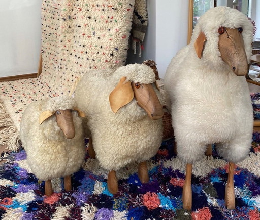 3x sgabello vintage a forma di pecora Hanns Peter Krafft