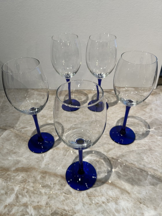 Image 1 of 5 Luminarc red wine glasses cobalt blue