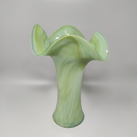 Image 1 of Vase vert étonnant des années 1960, signé Ca Dei Vetrai. Fabriqué en Italie.