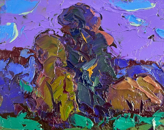 Image 1 of Original Oil Painting Summer Field Landscape Evening coolness before the rain