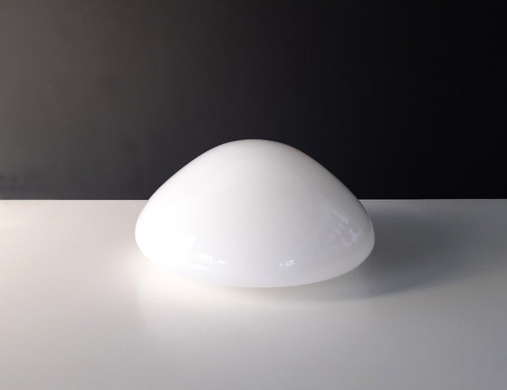 Image 1 of Wilhelm Wagenfeld ceiling lamp, 1 of 3 impressive round glass ceiling lamps by Lindner, Bauhaus lamp; STILL 3 AVAILABLE