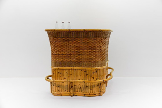 Image 1 of Bamboe bar met 5 bamboe barkrukken, jaren 1950, Italië