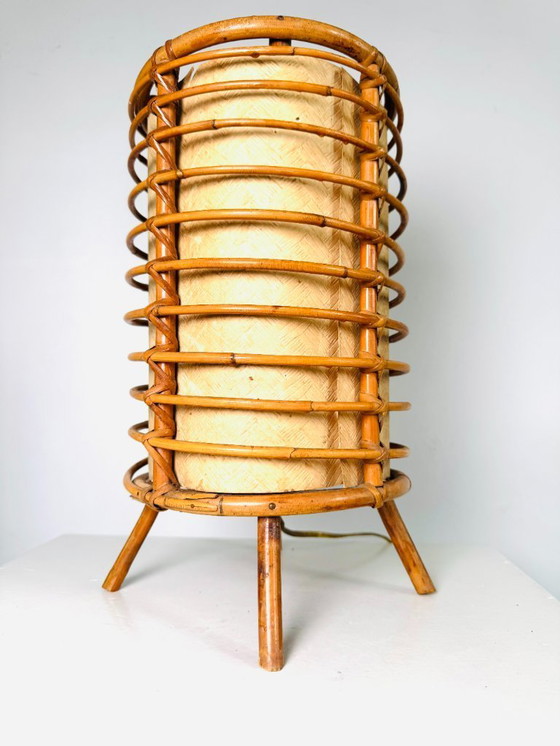 Image 1 of Louis Sognot bamboo and parchment table lamp, France, 1960s