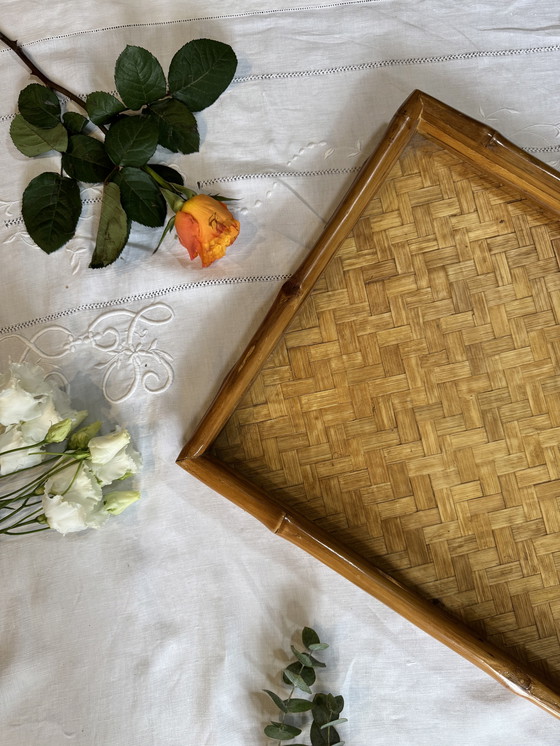 Image 1 of Vassoio in rattan e bambù