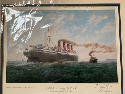 Gravure limitée signée E D Walker- Rms Mauretania (1907)