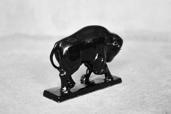 Image 1 of Grande figurine de bison en porcelaine noire, Vintage Mid Century Scandinavian Modern, 1960s