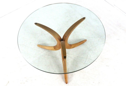 Table basse Alma Möbel avec pieds en forme de boomerang et plateau en verre, vintage