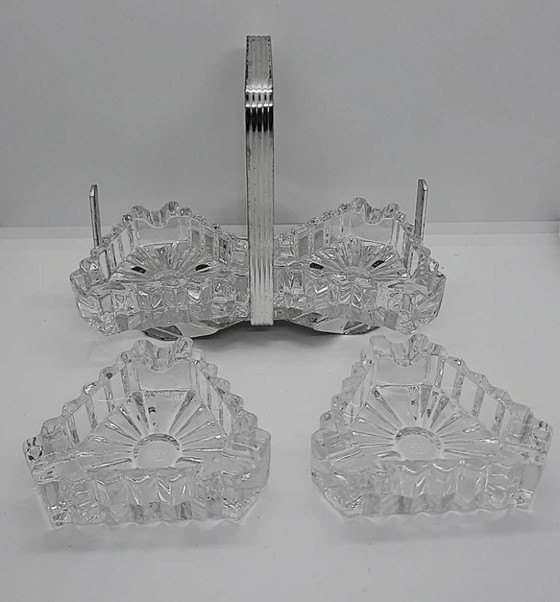 Image 1 of Portacenere vintage in cristallo con quattro posacenere – Design di metà secolo