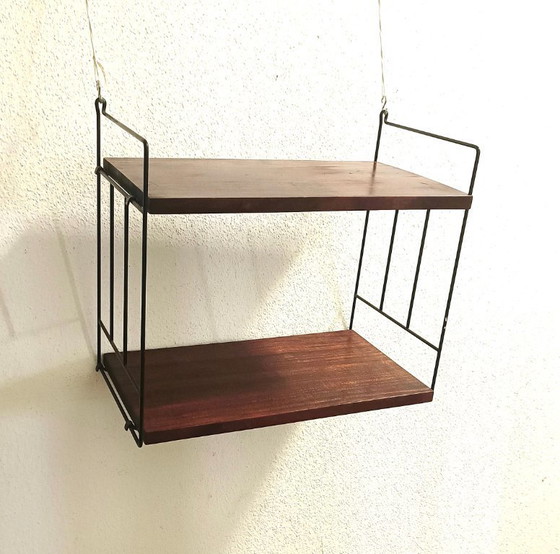 Image 1 of Perchero de pared de los años 50 con estantes de caoba maciza