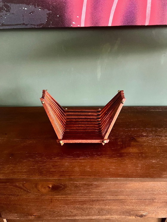 Image 1 of Original Danish Mid - Century teak fruit basket from the 1960's. Foldable fruit or bread basket in Mid-Century-Modern design.