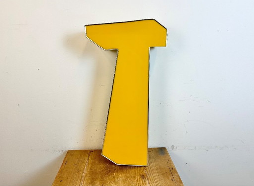 Large Vintage Yellow Illuminated Letter T, 1980s