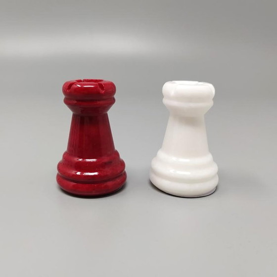 Image 1 of Italienisches Volterra-Schachset aus Alabaster aus den 1970er Jahren – selten in Rot und Weiß. Hergestellt in Italien.