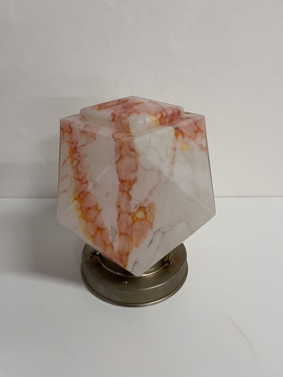 Image 1 of Plafoniera antica con vetro arancione rosso gemmato Art Déco