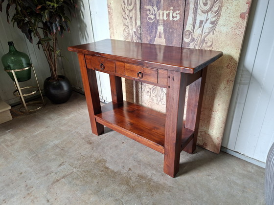 Image 1 of Heavy teak side table, console table, and console, 101x40cm and 79cm high.