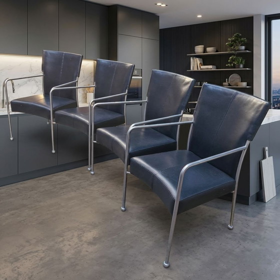4 Bert Plantagie eetkamer stoelen, Eetkamerstoelen, Leer, Chroom, Zwart (foto 6 van 6)
