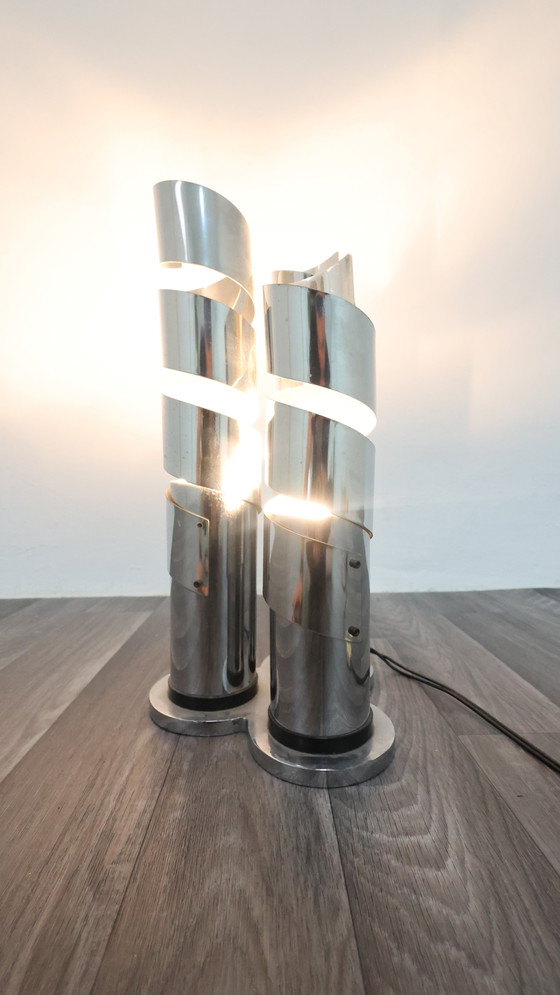 Image 1 of Max Sauze Spiral Chromed Steel Design Table Lamp Attr. 70s