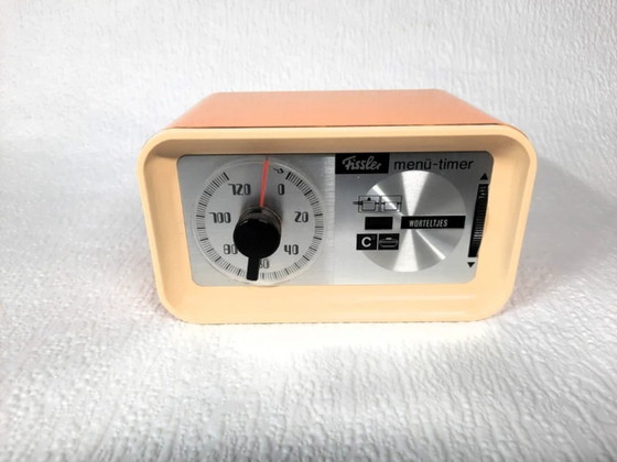 Image 1 of Iconic Fissler Design: Vintage Orange/Beige Menu Timer Kitchen Timer – 1970s Pop Art