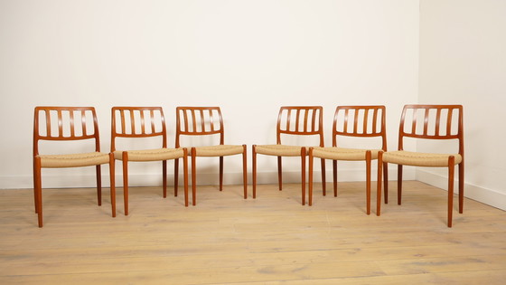 Image 1 of 6 sedie da pranzo Niels Otto Møller | Modello 83 | Papercord | Teak