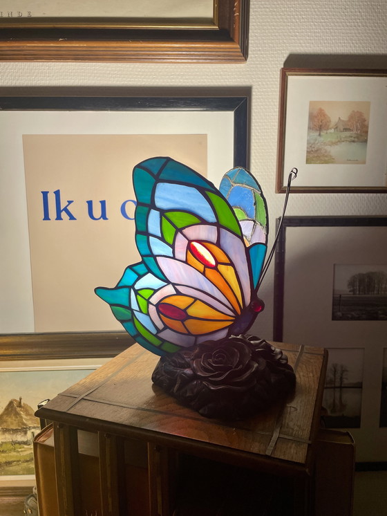 Image 1 of Vintage Tiffany-style butterfly lamp