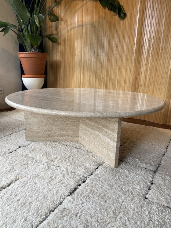 Image 1 of Vintage Xl Round Travertine Coffee Table