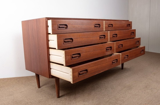 Image 1 of Grote dubbele ladekast, Deens, van teakhout, 8 laden, van Dyrlund 1960.