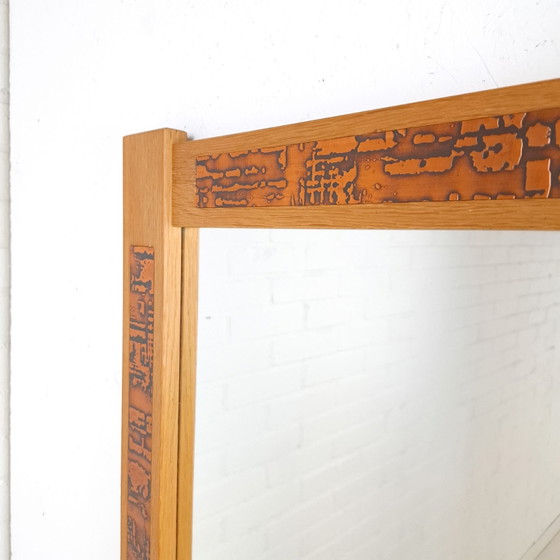 Vintage brutalist mirror wood with worked copper 1960s, Brown (photo 5 of 7)