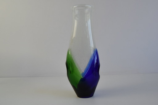 Czech Sommerso Art Glass Vase in Blue and Green, Attributed to Josef Hospodka, 1970s