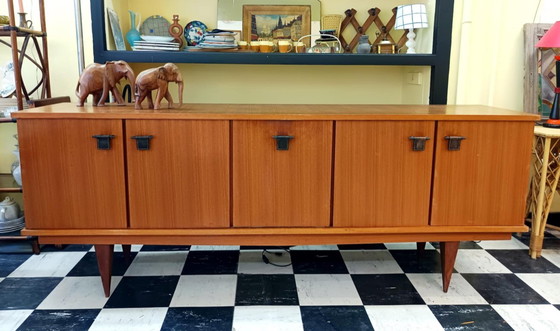 Image 1 of Teakhouten en leren dressoir van Malora, 1955