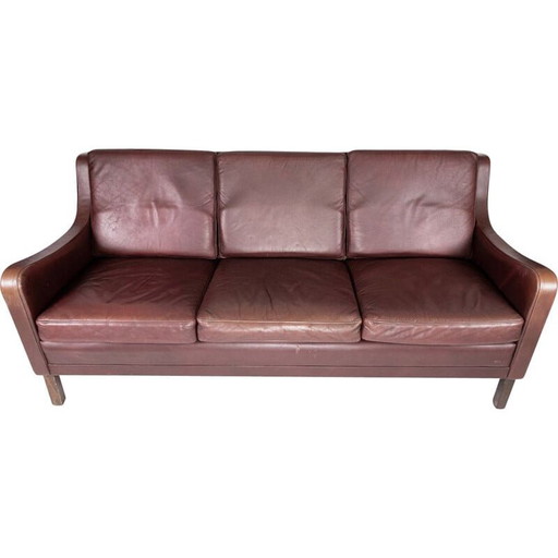 Canapé vintage trois places en cuir brun rouge par Stouby Furniture 1960s