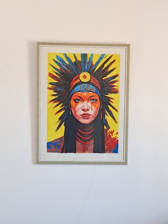 Image 1 of Alberto Ricardo - Unique Indian Face - Artist's Canvas Under Glass