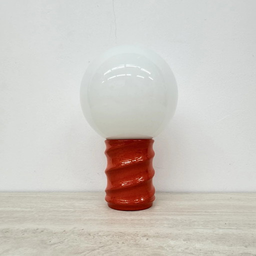 Vintage Keramik Tischlampe mit Glaskugel, 1970er Jahre