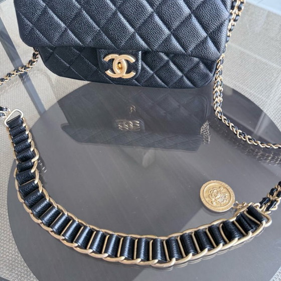 Image 1 of Chanel Seasonal Flap Bag - Caviar Quilted Medallion Soul Black Caviar Gold Hardware Microchip