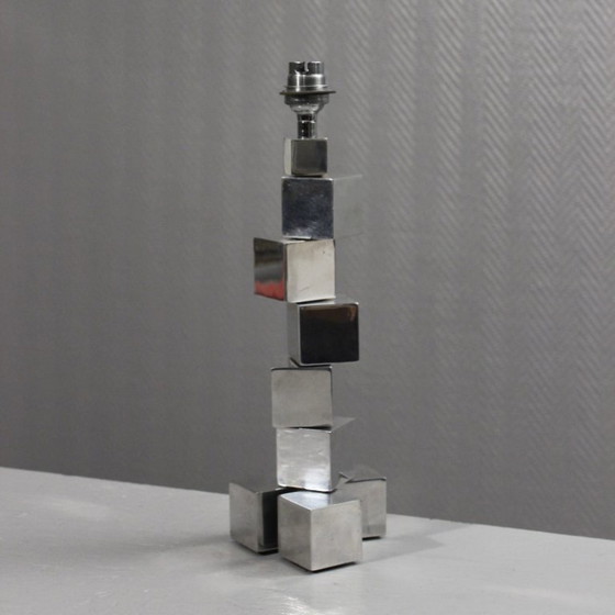 Image 1 of Pied de lampe moderniste modulable cubes acier chromé style Adnet Art Déco 1930s